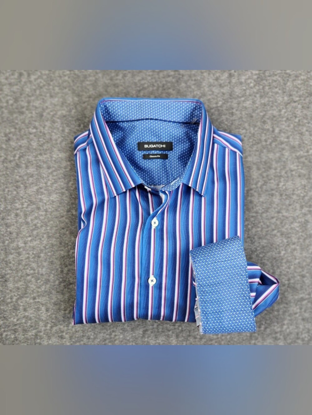Bugatchi Shirt Mens XL Blue Long Sleeve Button Up Striped Classic Fit
